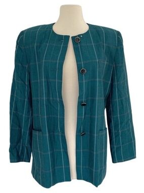 VTG 90s Windowpane Plaid Collarless Jacket 9/10